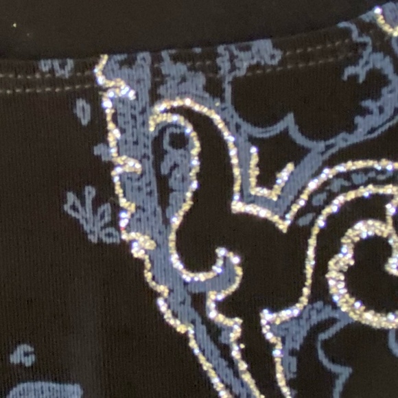 Chico's Travellers Black/Blue Silver Glitter Festive Holiday Tank Top- Sz- M - Picture 4 of 14